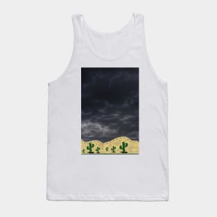 very black rain filled sky with a few stylized cactus plants Tank Top